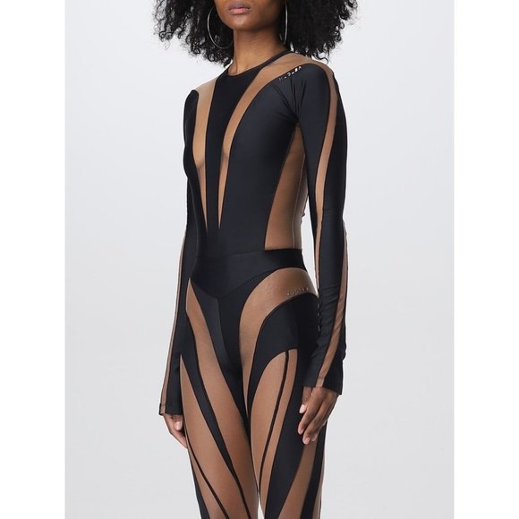 【関税込み】Mugler ブラック Illusion トップス Mugler Black Illusion Neckline Bodysuit Mugler